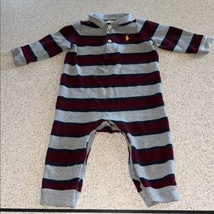 ✨ RALPH LAUREN Striped Maroon and Gray Kids One Piece 9 months